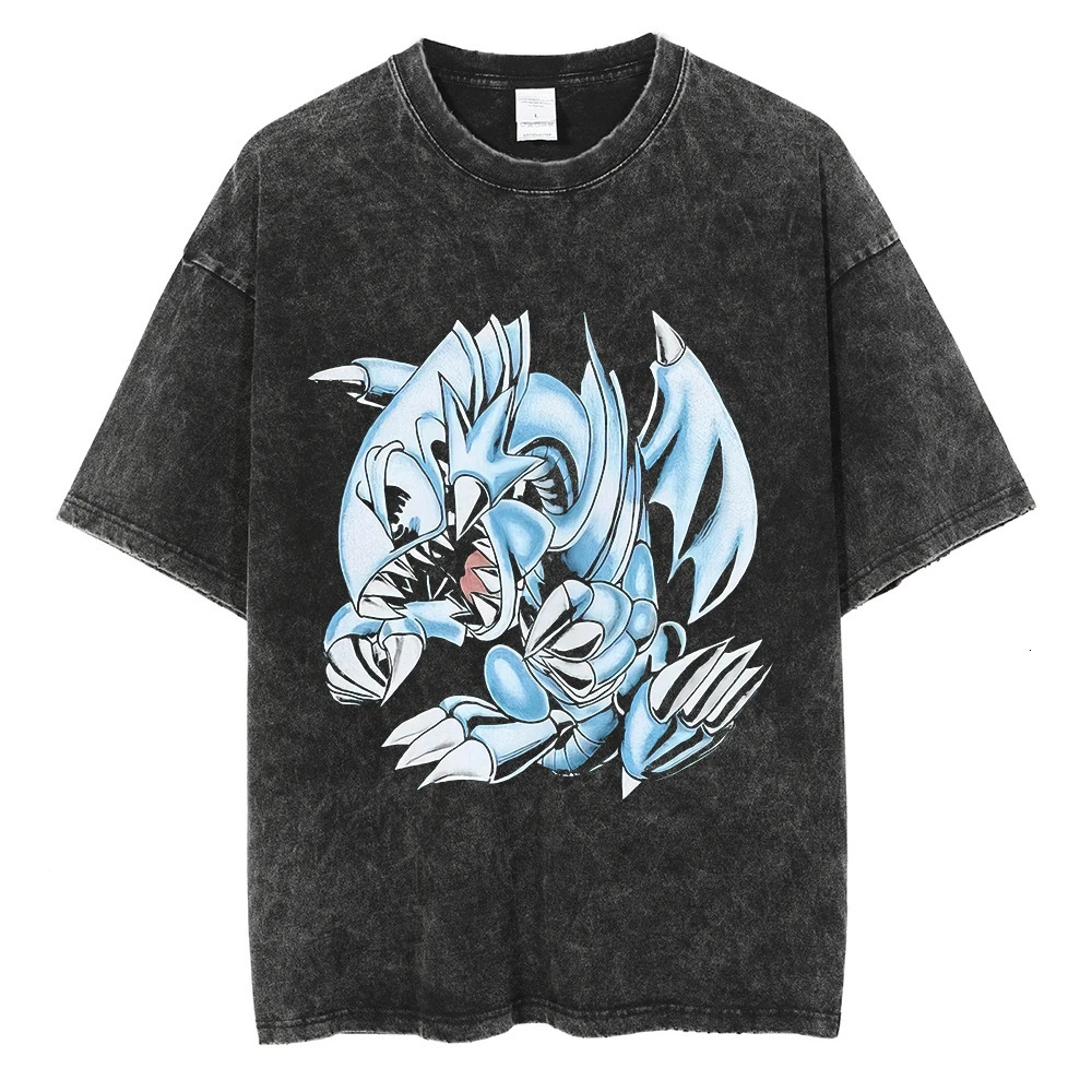 Men Streetwear Harajuku Retro Anime Cartoon Retro Graphic T-shirt Washed T-Shirt Oversized Men Cotton Tops Tees 240601