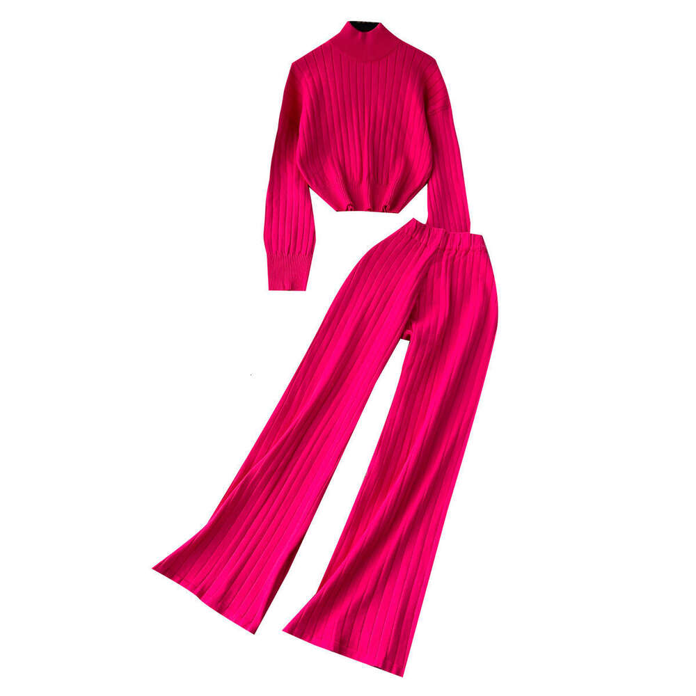 Autumn and Winter Minimalist Luxury Half High Neck Long sleeved Knitted Shirt+High Waist Slimming and Draping Pants Two piece Set