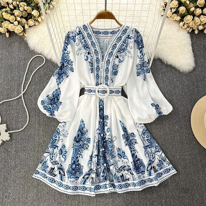 New women dress fashion hot partydress V-neck long-sleeved waist slim whitedress Summer Cotton Shirt Clothing High Quality Clothes dress for woman fam