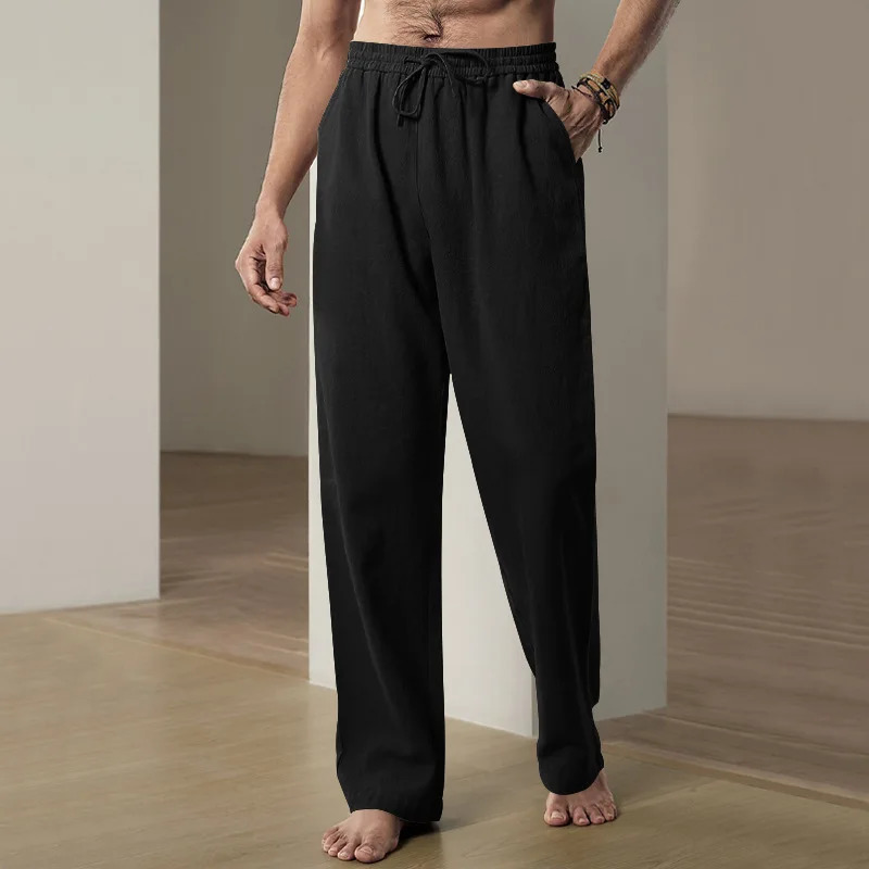 Fashion Mens Linen Wide Pants Korean Trousers Oversize Sports Streetwear Male summer Yoga Pants Casual Men Clothing Sweatpants 240527