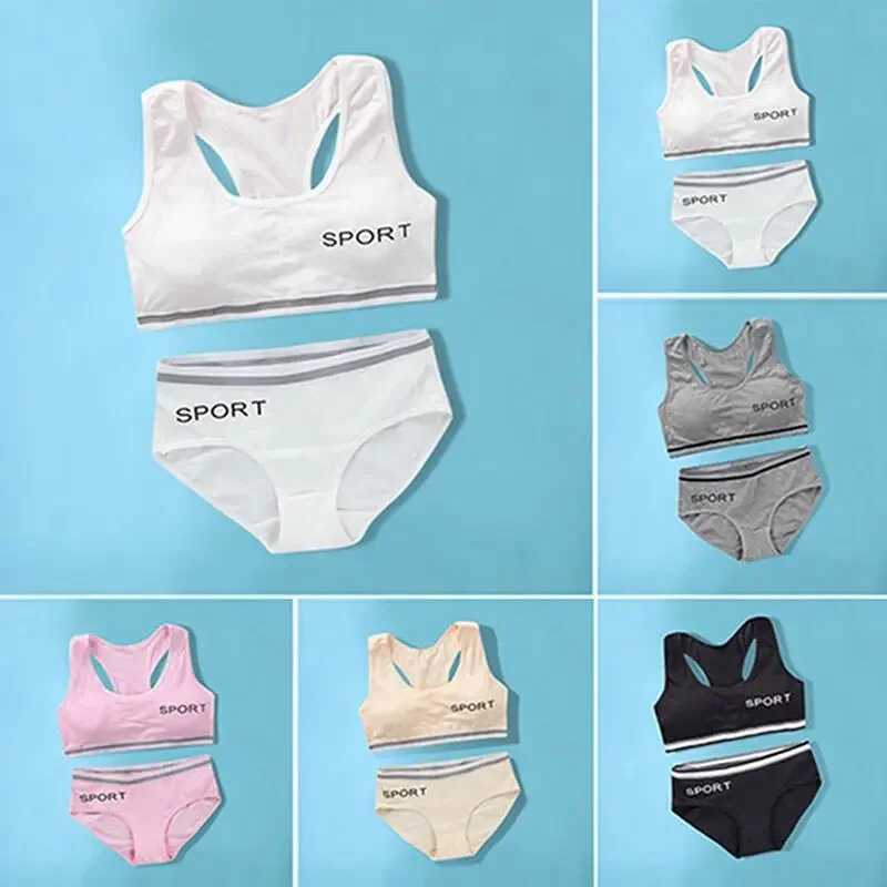 Camisole Camisole Pantie and Bra Girls Underwear Vest Development Teens Suit Pure Cotton Vest Double Layer Hipster Puberty Little Girls WX5.31