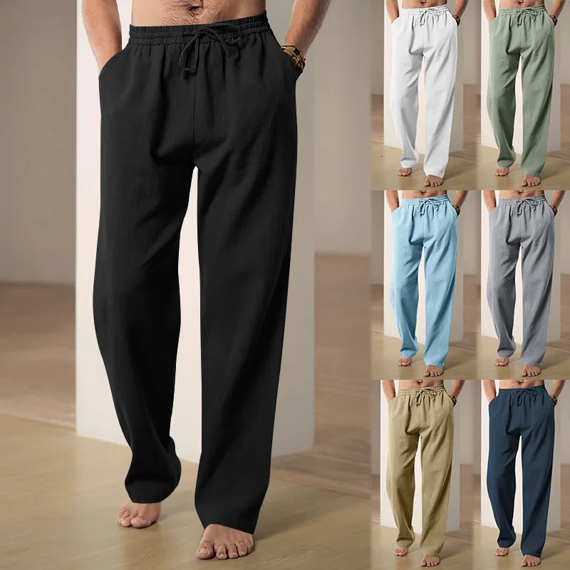 Fashion Mens Linen Wide Pants Korean Trousers Oversize Sports Streetwear Male summer Yoga Pants Casual Men Clothing Sweatpants 240527