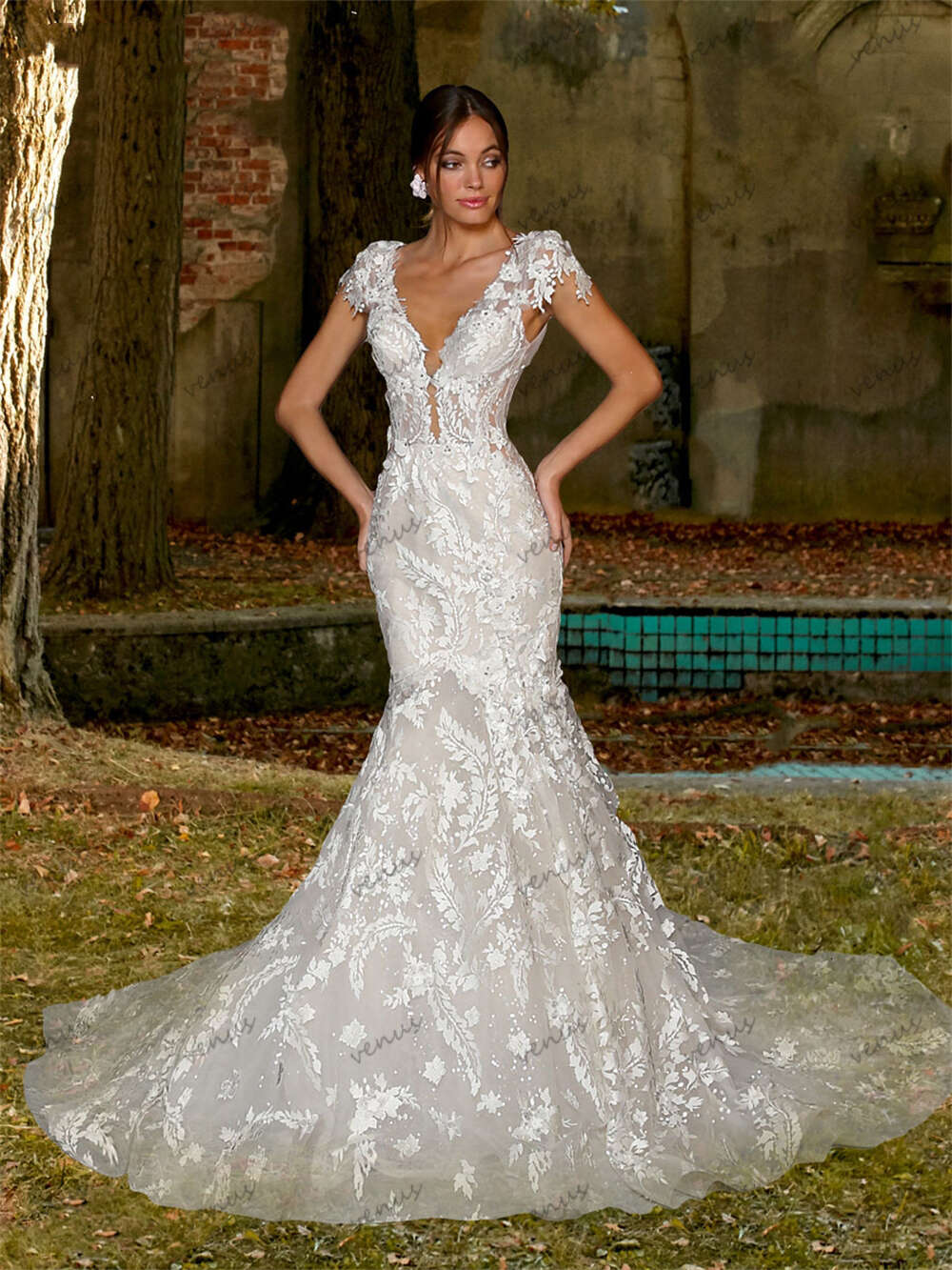 Gorgeous Wedding Dresses Sheath Mermaid Lace Appliques Sexy Bridal Gowns Deep V-Neck Backless 2024 Pretty Vestidos De Novia 2023