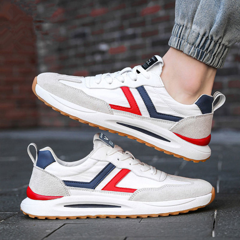 Men Shoes White Fashion Lace Up Style Retro Breathable Soft Sole Casual Shoes Comfortable Outdoor Running Sports Shoes
