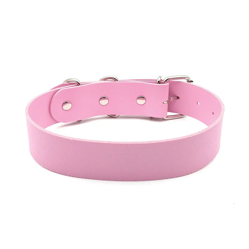 Punk Statement Custom Choker Letters Necklace Men Women Sexy Wide Pink Leather Buckle Belt Collar Chocker Goth Cosplay Jewelry 240531