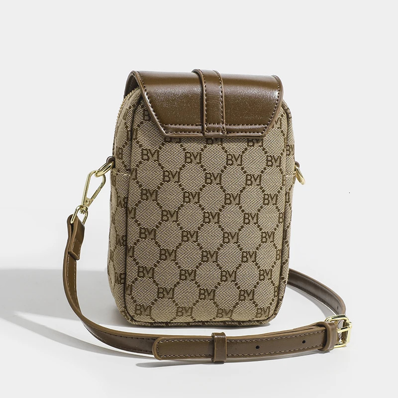 Womens checkered diagonal cross small round bag retro contrasting flip shoulder bag 240515