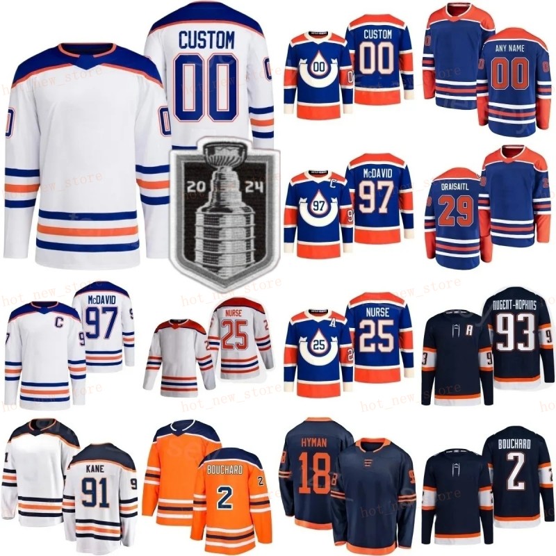97 Connor McDavid 2024 Stanley Cup Finals Jersey Leon Draisaitl Stuart Skinner Darnell Nurse Jack Campbell Ryan Nugent-Hopkins Edmonton Zach Hyman Oilers Jerseys