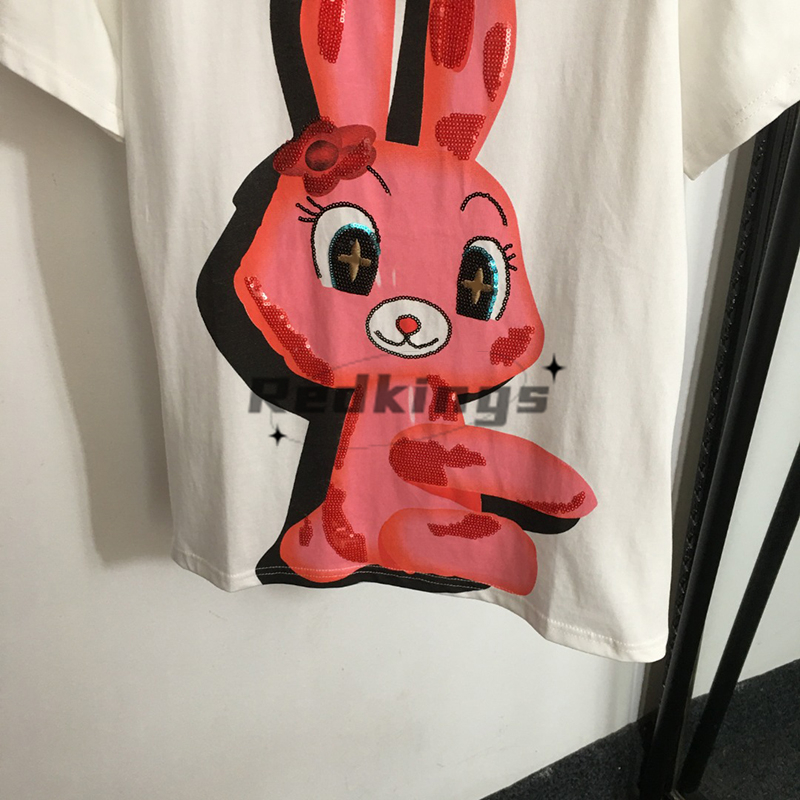 Rabbit Embroidery T Shirt Sequin Design Tees Women Lovely Charm Tops Luxury Cotton Shirts Personality Charm Camis Clothing