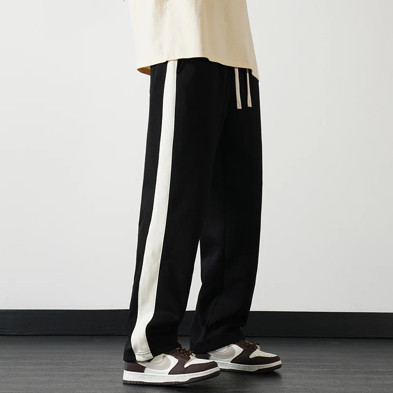 Mens Straight Mop Wide Leg Sports Pant Casual Pants Cotton Splicing Straight Loose Outdoor Sweatpants High-quality Trousers 240527
