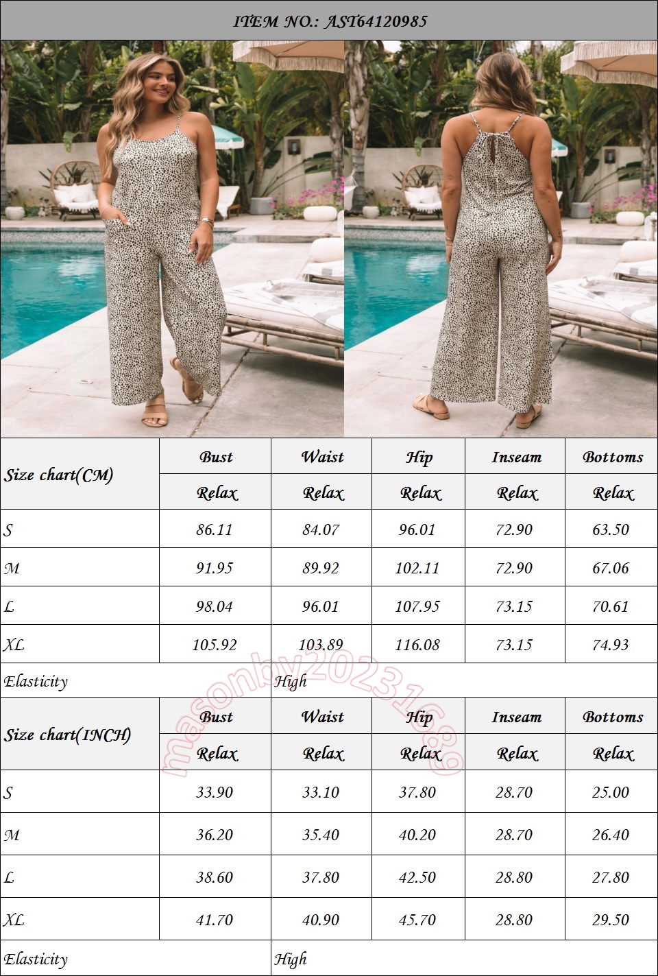 Womens Jumpsuit Dress European Style Sleeveless Wide-Leg Jumpsuits Casual OnePiece with Pockets AST64120985