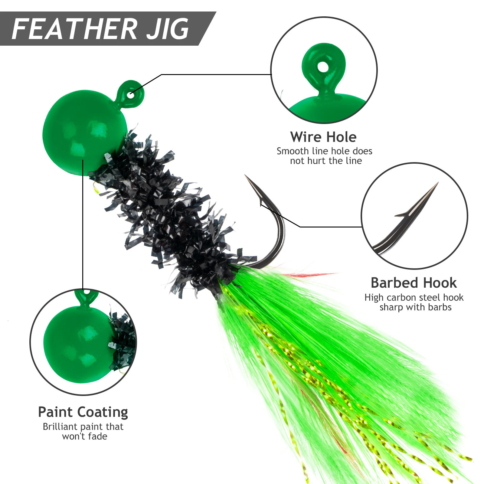 30pcs/set Crappie Jigs Feather Marabou Jigs Heads Hair Jigs for Walleye Panfish Bass Fishing Lure Kit 1/32 1/16 1/8oz 240603