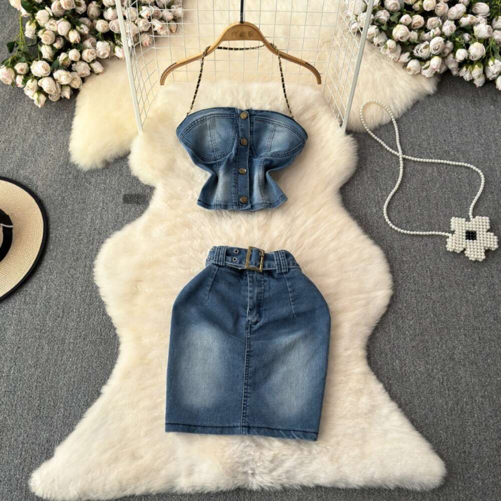 Spicy Girl Beautiful Back Cowboy Bra Womens Summer Blue Bra Short Strap Tank Top Open Navel Top Trendy Outwear