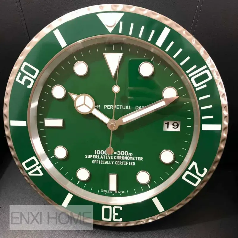 Large Wall Clock with Date Silent Quartz Movement Stainless Steel Green//Black Luminous Hands Modern Design for Living Room Bedroo W250715