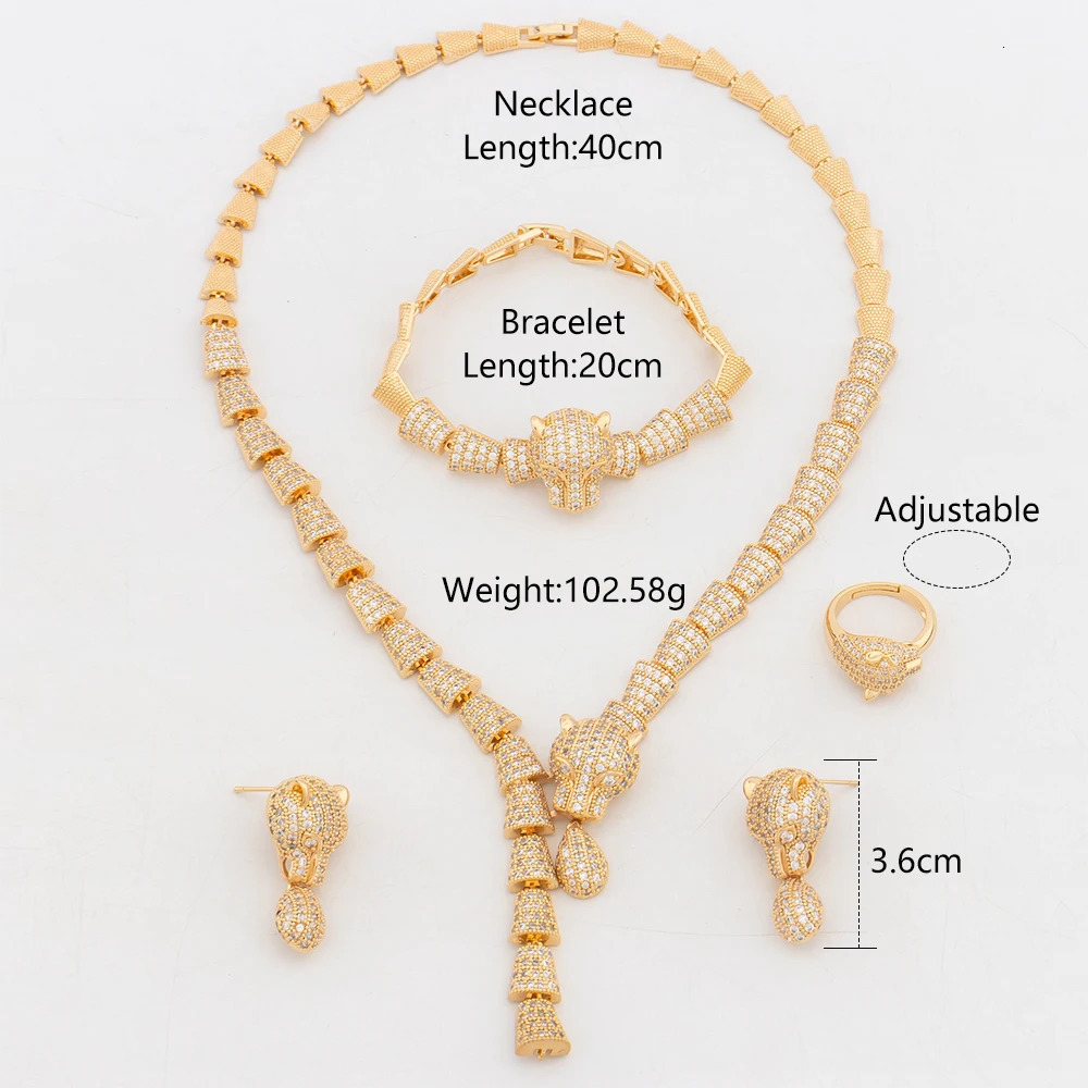 4Pcs Jewelry Sets for Women 40cm Necklaces Earrings Classic Dubai Nigeria Jewelry 18k Gold Plated Trending Zircon Ring Bracelet 240601