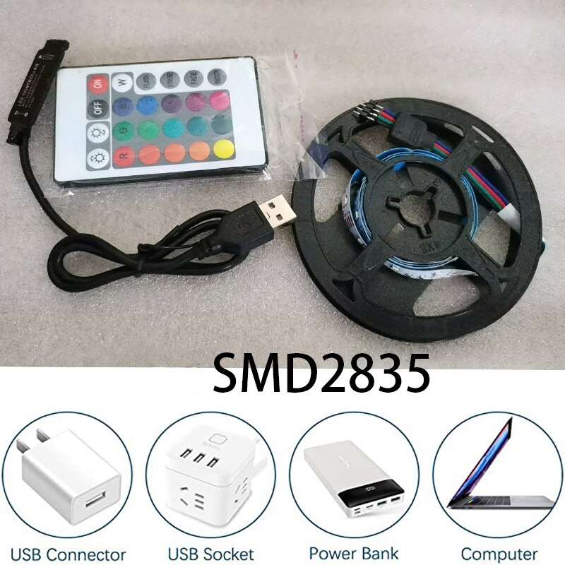 SMD 2835 LED Strip Lights 60LEDs/M RGB USB 5V With Remote Control Flexible Tape Diode Ribbon Bedroom TV Backlight Room Decor