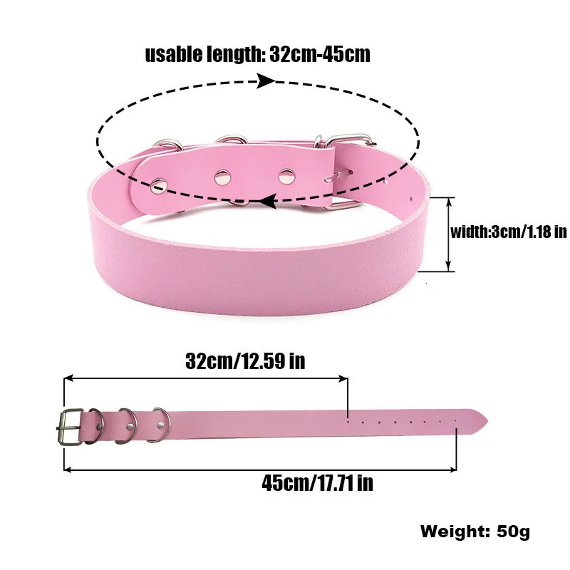 Punk Statement Custom Choker Letters Necklace Men Women Sexy Wide Pink Leather Buckle Belt Collar Chocker Goth Cosplay Jewelry 240531