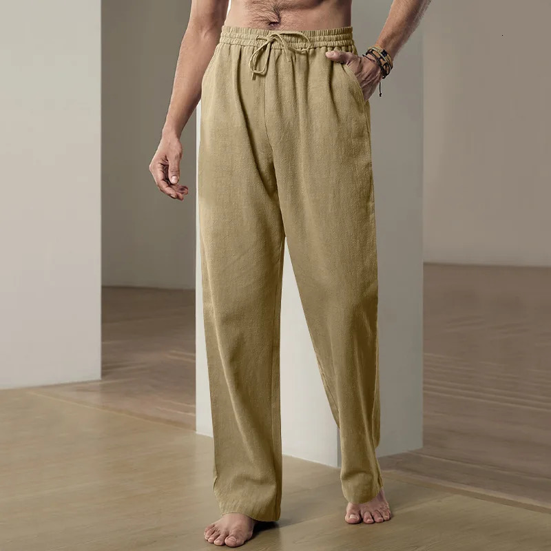 Fashion Mens Linen Wide Pants Korean Trousers Oversize Sports Streetwear Male summer Yoga Pants Casual Men Clothing Sweatpants 240527