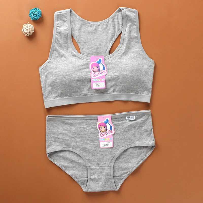 Camisole Camisole Pantie Bra Set Girls Underwear Vest Teens Suit Cotton Vest Double Layer Hipster Puberty Little WX5.31