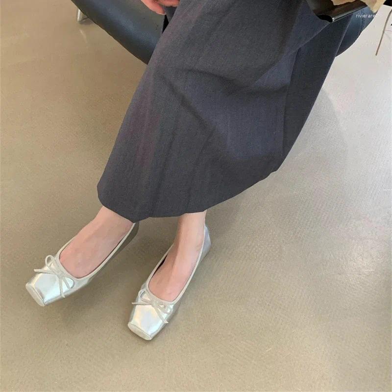 Casual Shoes 2024 Summer Flat Ballet Flats Elegant Comfortable Bow Square Toe Single Ladies