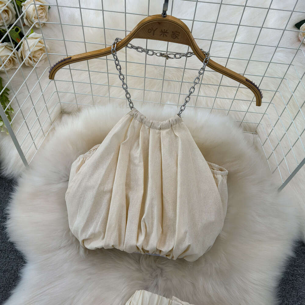 Xian Spicy Girl Sexy and Purely Desired to Travel to the Beach Vacation Hanging Neck Top Wrapped Hip Front Split Half Skirt Two Piece Set for Women