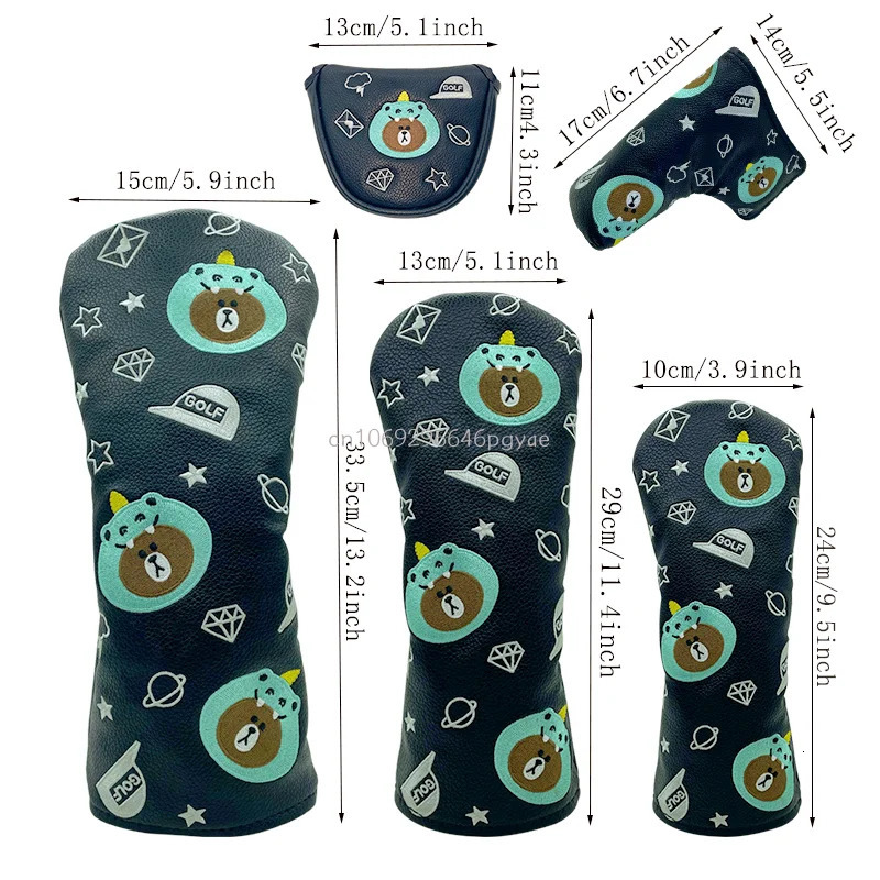 Korean Cartoon Bear Rabbit Chick Golf Club Driver Fairway Wood Hybrid Putter Mallet Putter Headcover And iron Head Cover Protect 240603