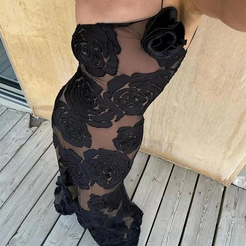 Women Elegant Diagonal Collar Evening Dress Fashion Flower Print Slim Bodycon Dress Sexy Sleeveless Halter Shoulder Long Dresses 240529
