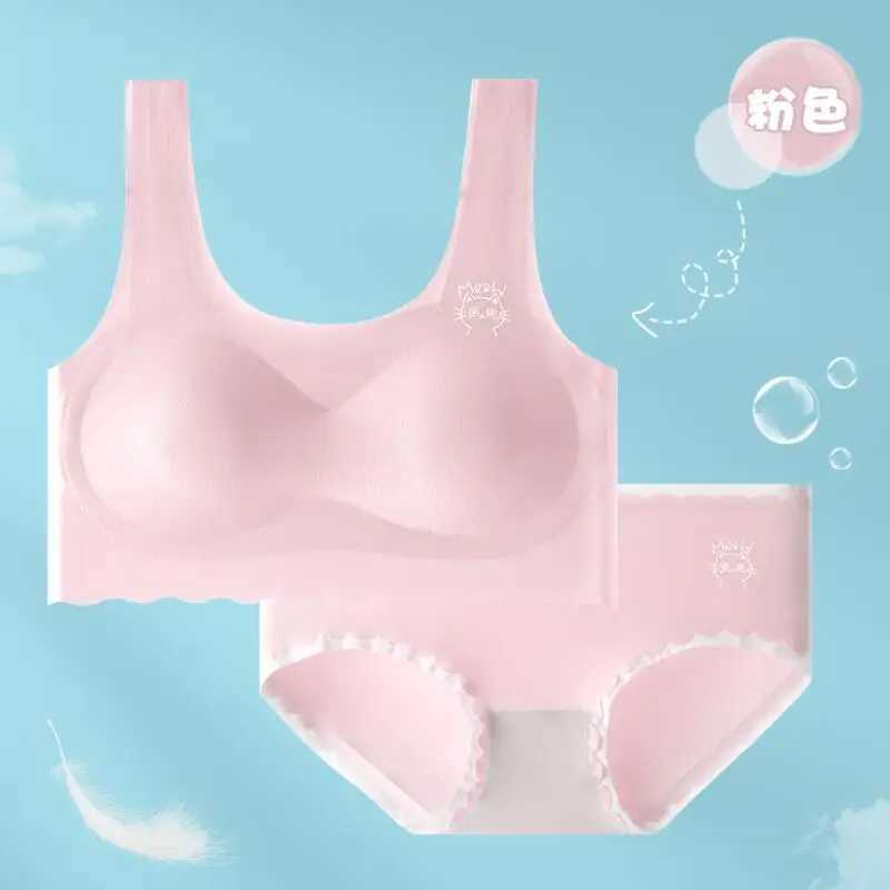 Camisole Camisole Girls bra and underwear set youth development stage lace seamless bra+2-piece set youth underwear WX5.31