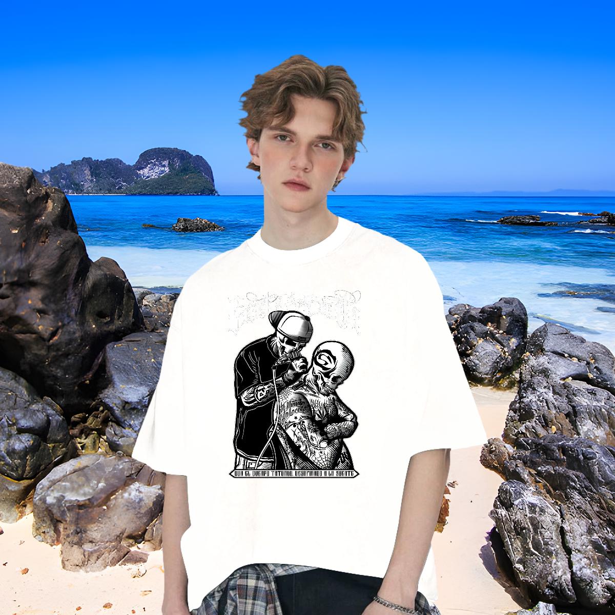 Popular Mens T Shirts Beach Crew Neck Cotton Mens Tshirts Custom Cartoon Print Tops Tees