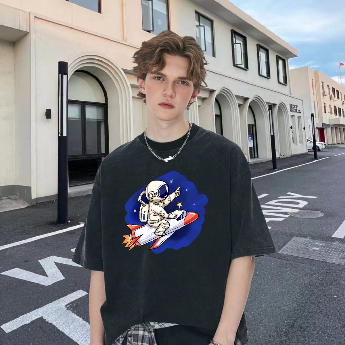 Loose Fit T Shirt For Man Beach 180g Cotton Men Clothes T-Shirt Fashion New Plus Size Cartoon Tees