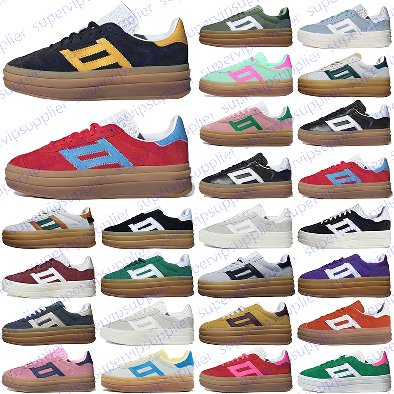 Womens Platform Designer Casual Shoes Cream Green Suede Leather Pink Glow Gum White Black Red Blue Yellow Flat Trainers Plate-forme Women Sneakers 35-41
