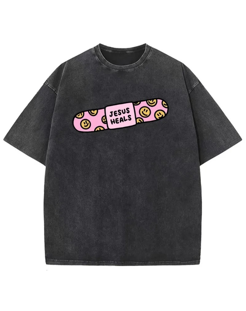 Street vintage anime print wash old short sleeve T-shirt Men y2k Goth Harajuku fashion couple casual loose oversized T-shirt 240530