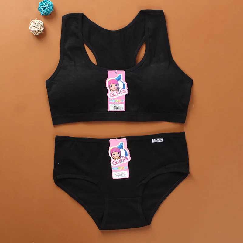 Camisole Camisole Pantie Bra Set Girls Underwear Vest Teens Suit Cotton Vest Double Layer Hipster Puberty Little WX5.31