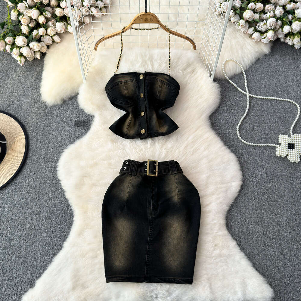 Spicy Girl Beautiful Back Cowboy Bra Womens Summer Blue Bra Short Strap Tank Top Open Navel Top Trendy Outwear