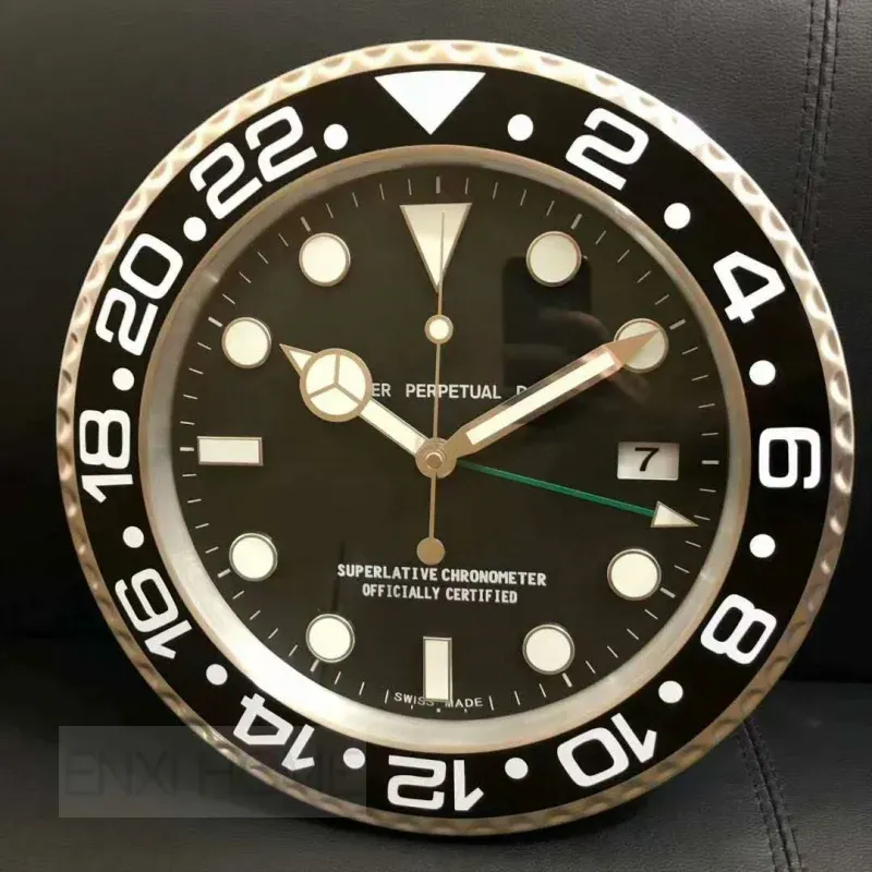 Large Wall Clock with Date Silent Quartz Movement Stainless Steel Green//Black Luminous Hands Modern Design for Living Room Bedroo W250715