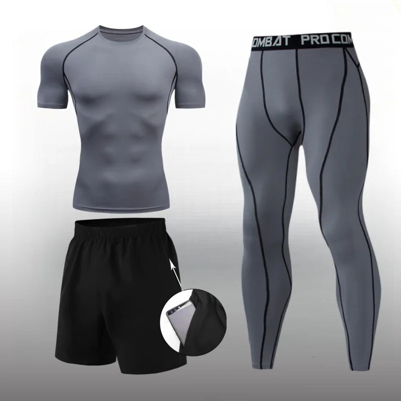 Men Compression Workout Set 3 PCS Workout Clothes Outfit Fitness Apparel Gym Outdoor Running Clothes for Gym 240524
