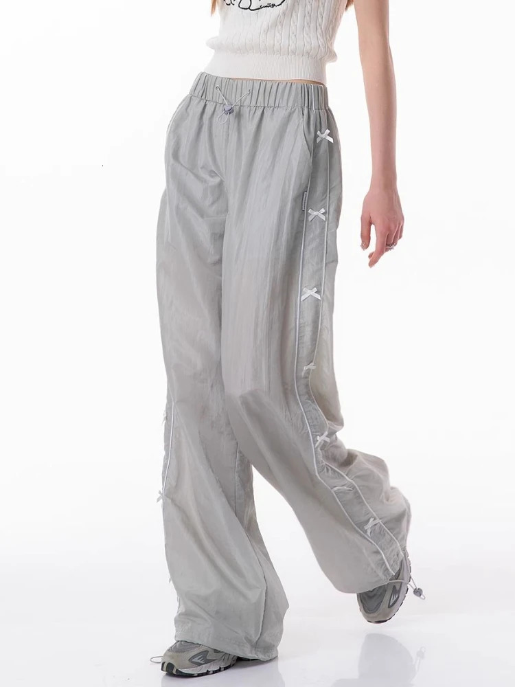 HOUZHOU Y2k Coquette Cargo Pants Women Summer Trousers Drawstring Quick Drying Cute Bow Jogger Wide Leg Sweatpants Streetwear 240530
