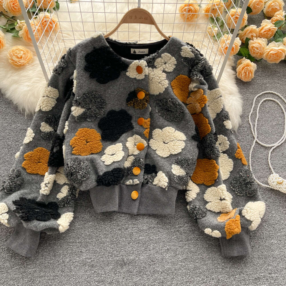 Autumn and winter 2022 new French three-dimensional flower temperament slim single breasted cardigan short coat women in fashion