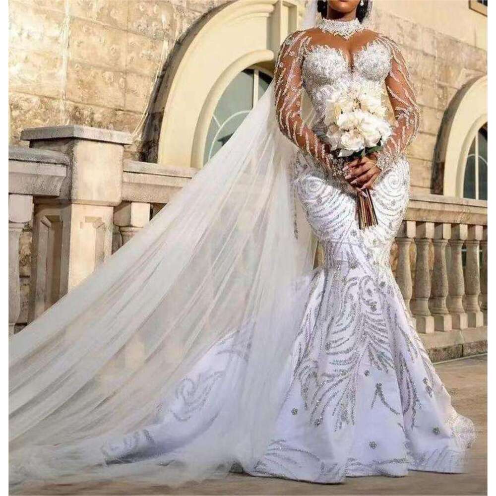 Industry Heavy Embroidery Lace Slimming Fishtail Tail Wedding Dress