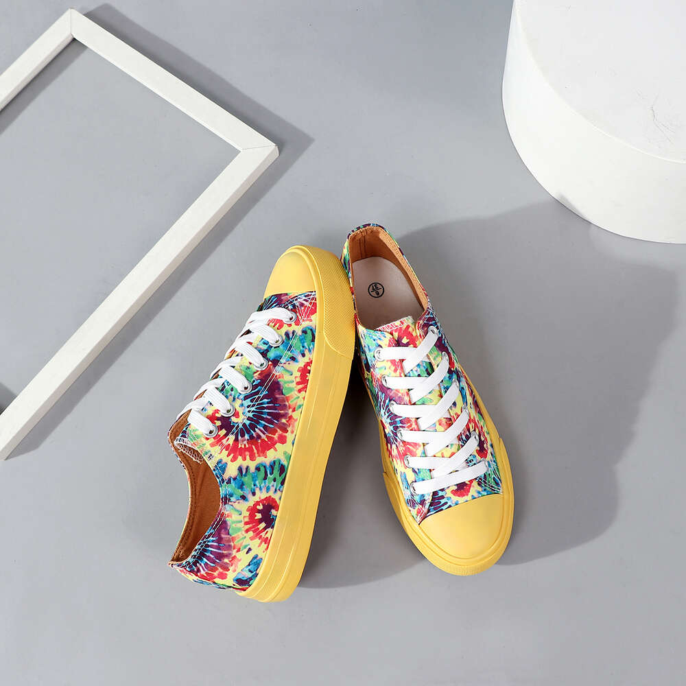 Ddmysports Wenzhou Wholesale Casual Blue Yellow Tie Dye Sport Classic Womens Canvas Shoes For School OUTDOOR