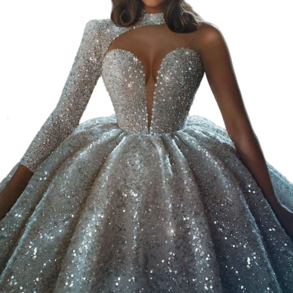 Beads Wedding Dress High One Shoulder Ball Bride Dresses Deep V Neck Bridal Gown Robe De Mariee