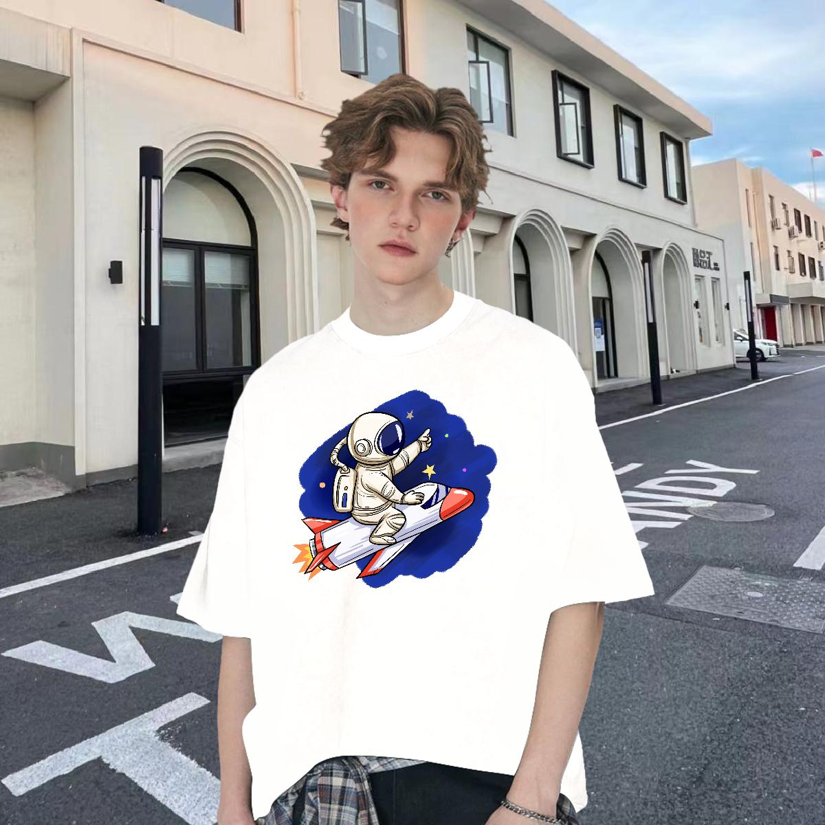 Loose Fit T Shirt For Man Beach 180g Cotton Men Clothes T-Shirt Fashion New Plus Size Cartoon Tees