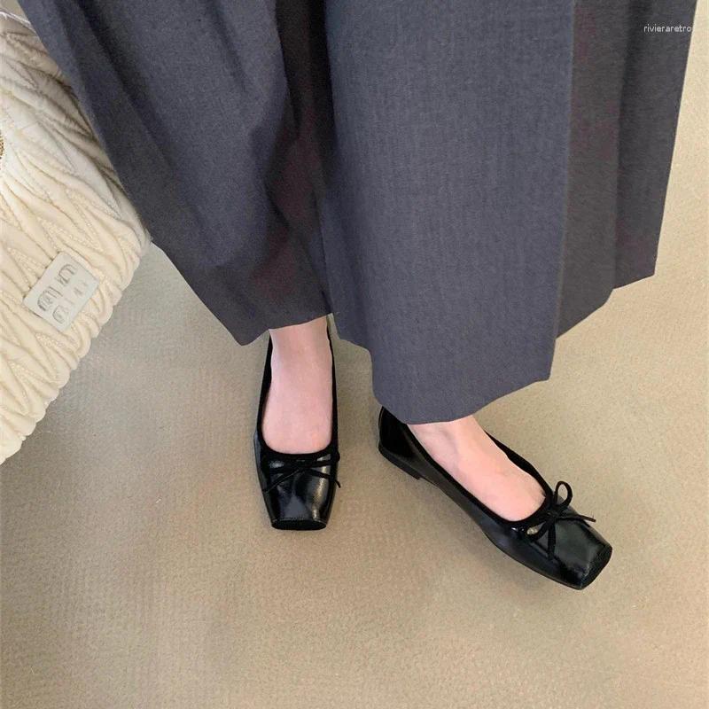 Casual Shoes 2024 Summer Flat Ballet Flats Elegant Comfortable Bow Square Toe Single Ladies