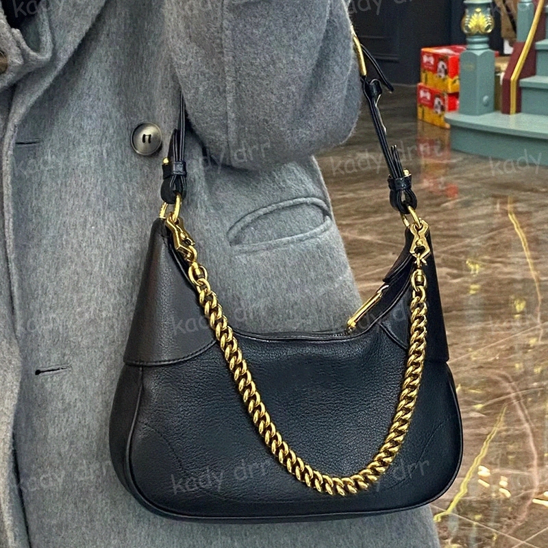 Aphrodite Small Shoulder Bag Soft Leather Designer Women Shiny Gold Toned Hardware Crescent Shaped Handbags Zipper Closure Chain Underarm Purse N1WB#