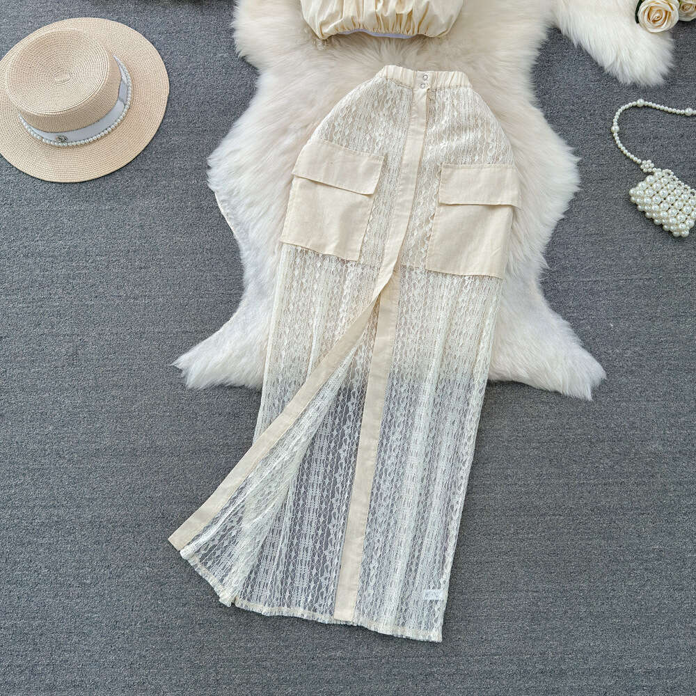 Xian Spicy Girl Sexy and Purely Desired to Travel to the Beach Vacation Hanging Neck Top Wrapped Hip Front Split Half Skirt Two Piece Set for Women