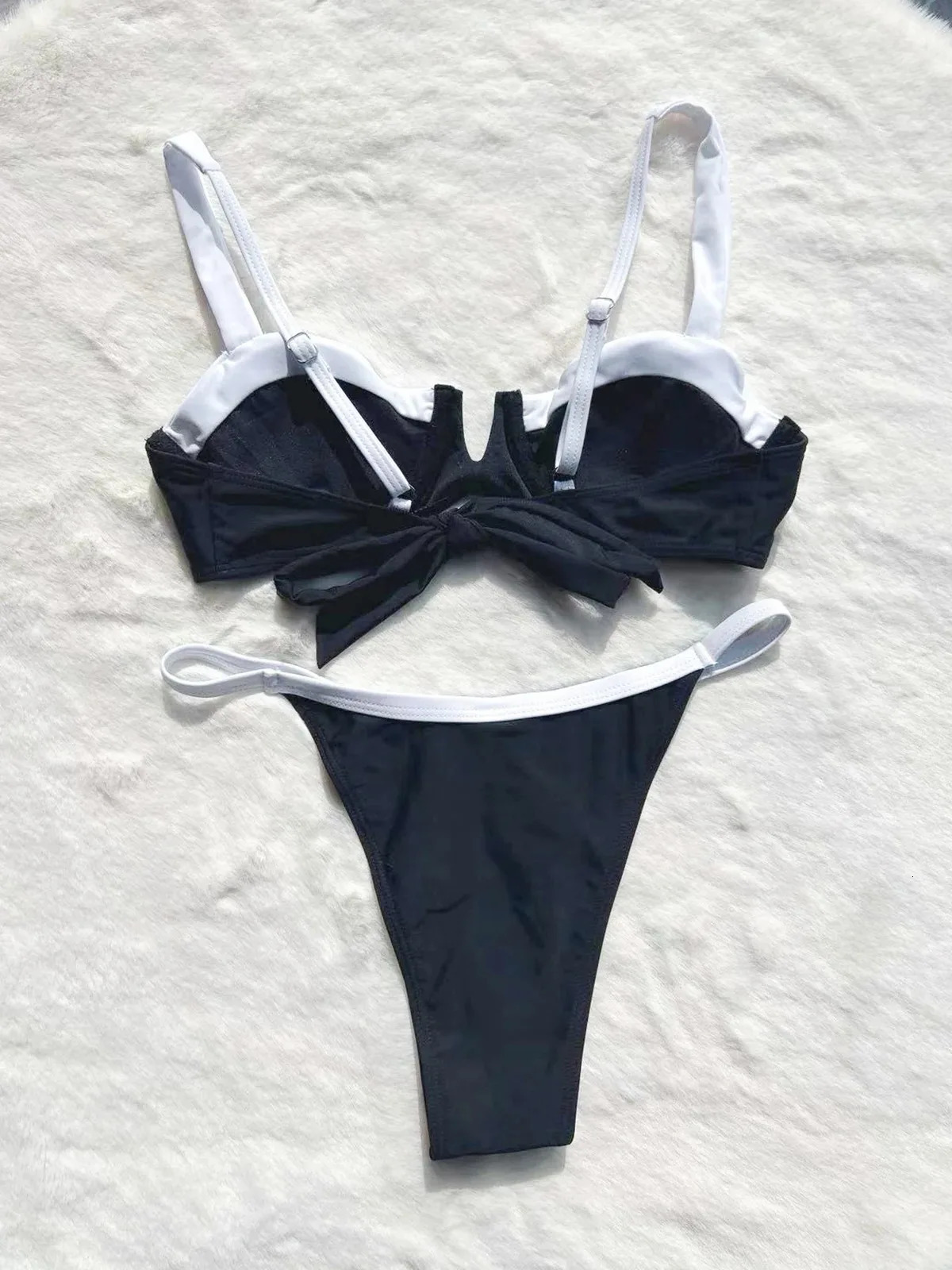 2018 Summer Solid Spliced Bikini Line Push on Beach Suit Brazilian thong Luxury Bathroom Set Two Piece Swimsuit 240530