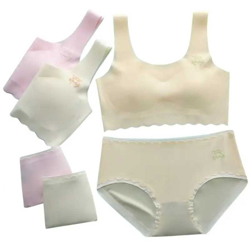 Camisole Camisole Girls bra and underwear set youth development stage lace seamless bra+2-piece set youth underwear WX5.31