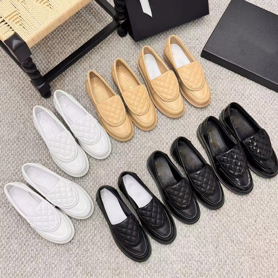 Women Quilted Tab Loafers Gold Hardware Dress Shoes penny loafers 100% real leather Flat Shoes Lambskin quilted flap Luxury Designer Platform Size 35-41 High quality