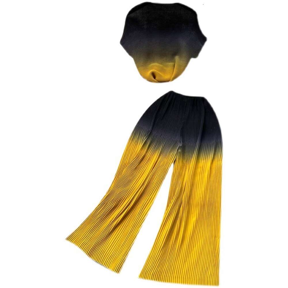 Wind high-end fashion set for womens summer gradient loose shirt top+pleated drape wide leg pants