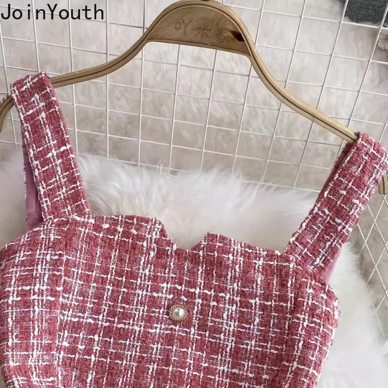 Vestidos De Mujer Korean Dresss for Women Slim Waist Sleeveless Tunic A-line Tweed Robe Femme Vintage Temperament Dress 240529