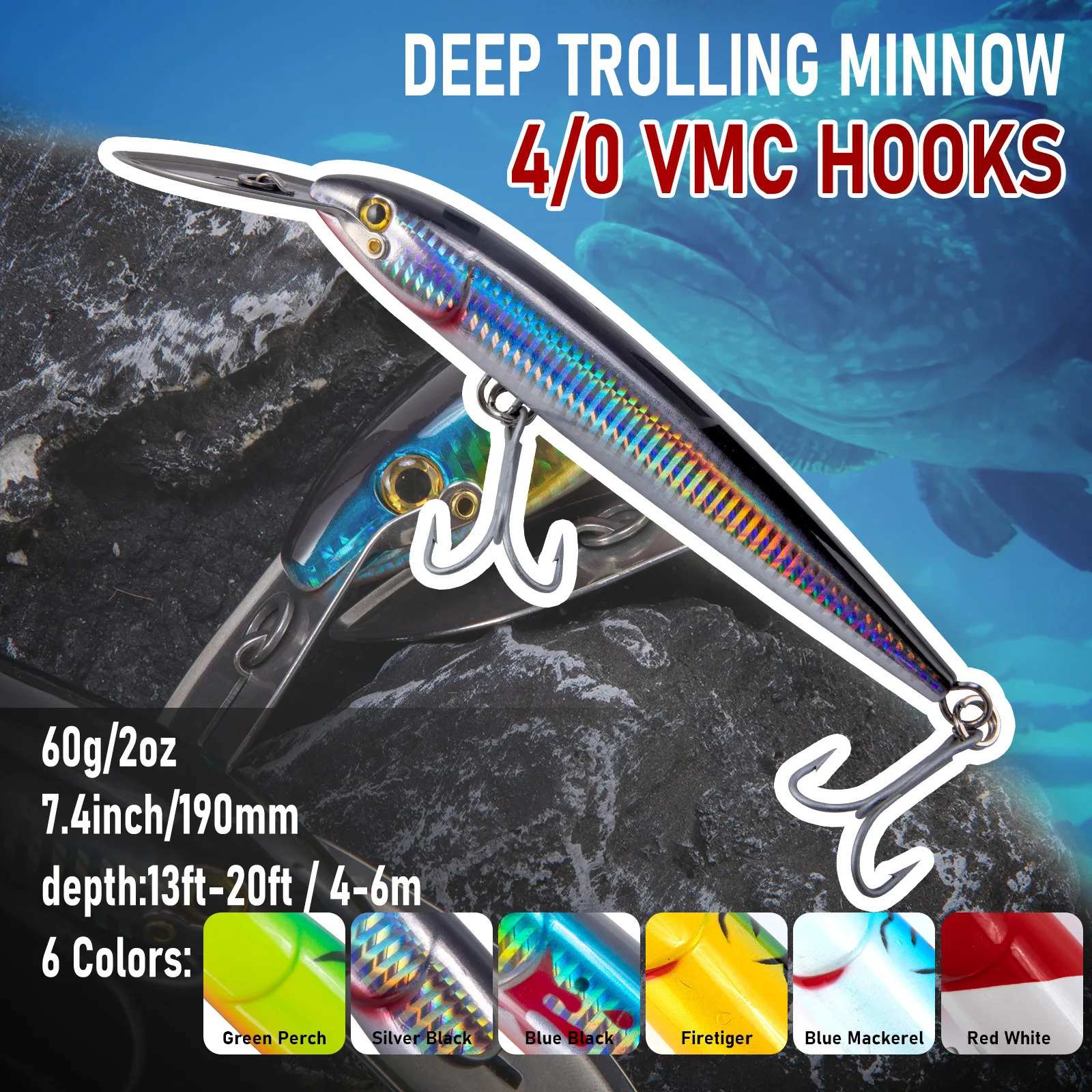 60g Minnow Crankbait Fishing Lure Diving-Lip Trolling Long Casting Saltwater Wobbler Swimbait Deep Sea Fishing Lure 190mm Pesca 240603